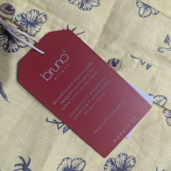 Bruno Milano Mens Short Sleeve Shirt Button Up Small NWT Yellow Flamingos Trees - Picture 16 of 16